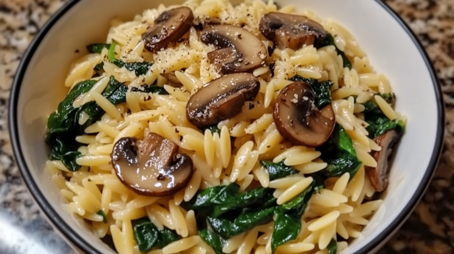 Garlic Butter Orzo with Mushrooms and Spinach