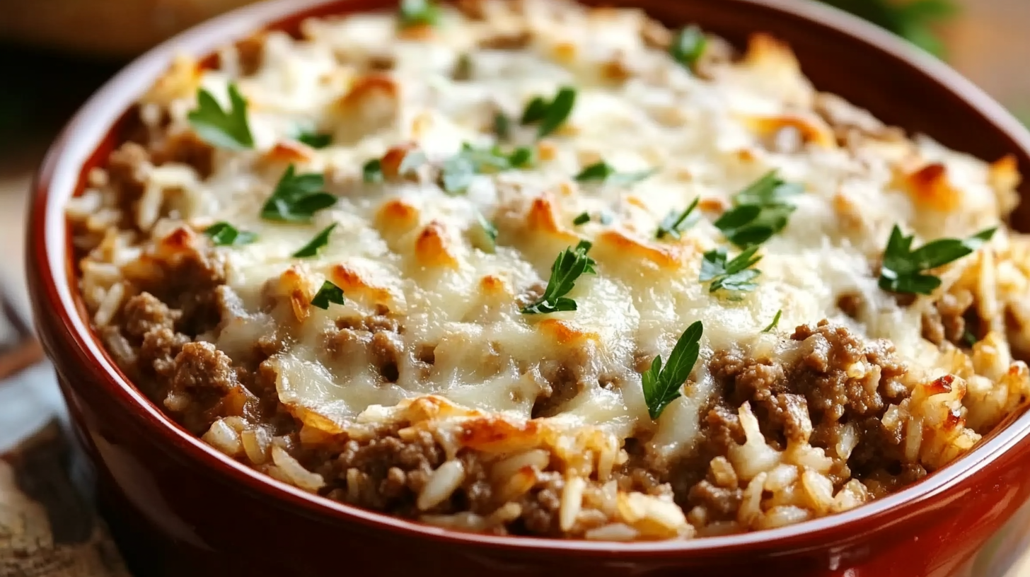 French Onion Ground Beef and Rice Casserole