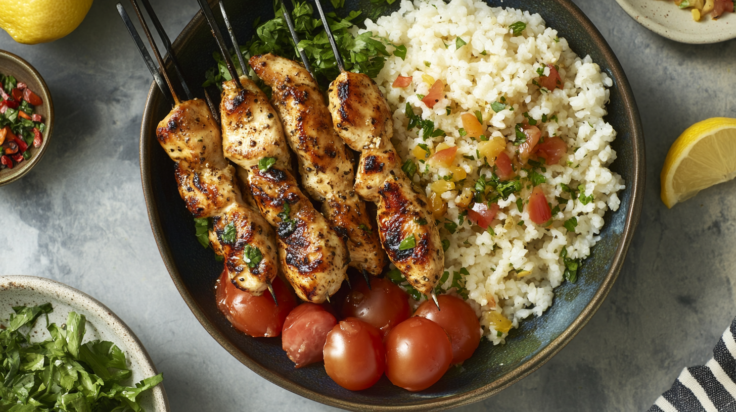 Mediterranean Chicken Skewers with Garlic Lemon Sauce