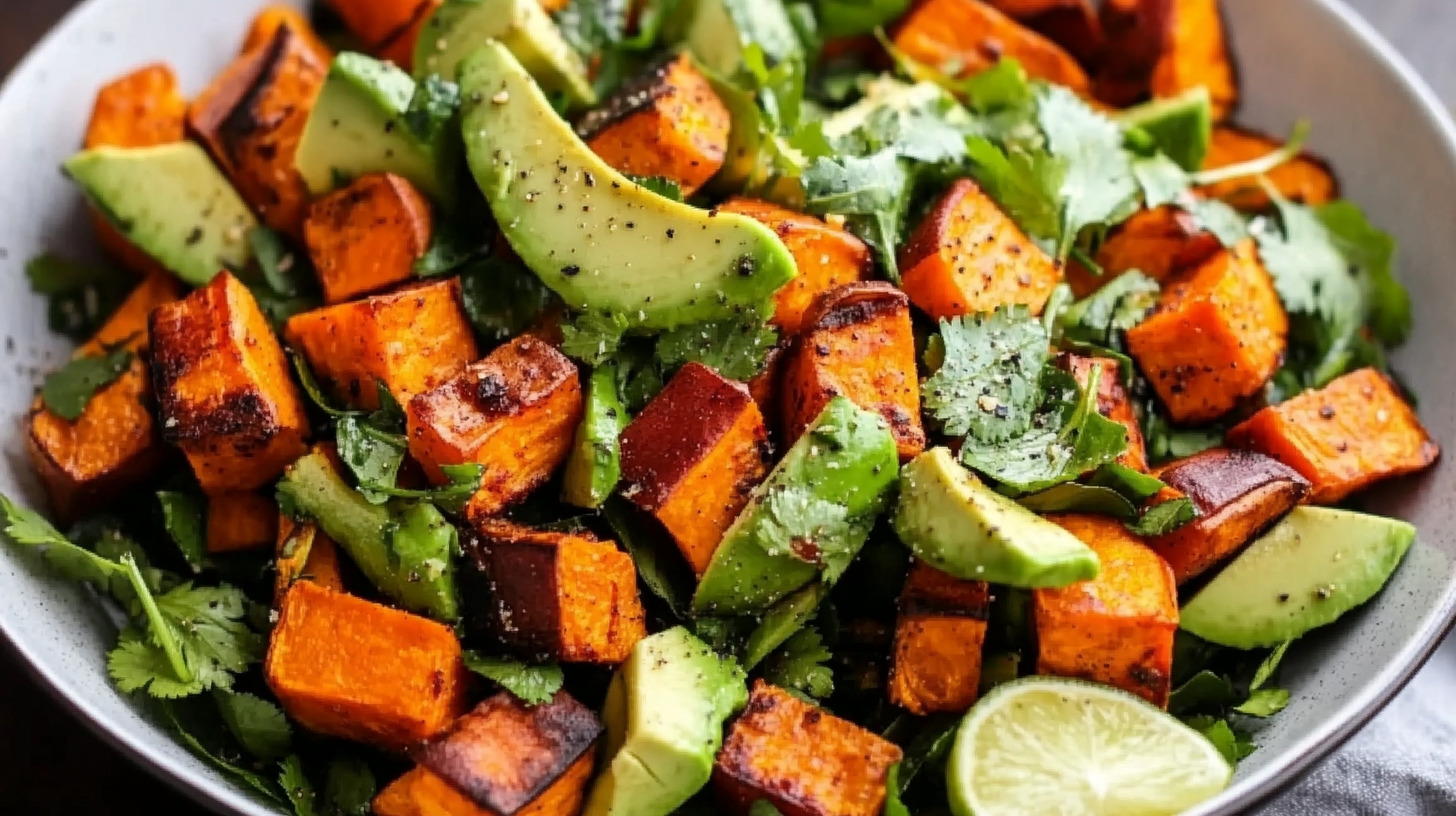 Roasted Sweet Potato and Avocado Salad with Lime Dressing