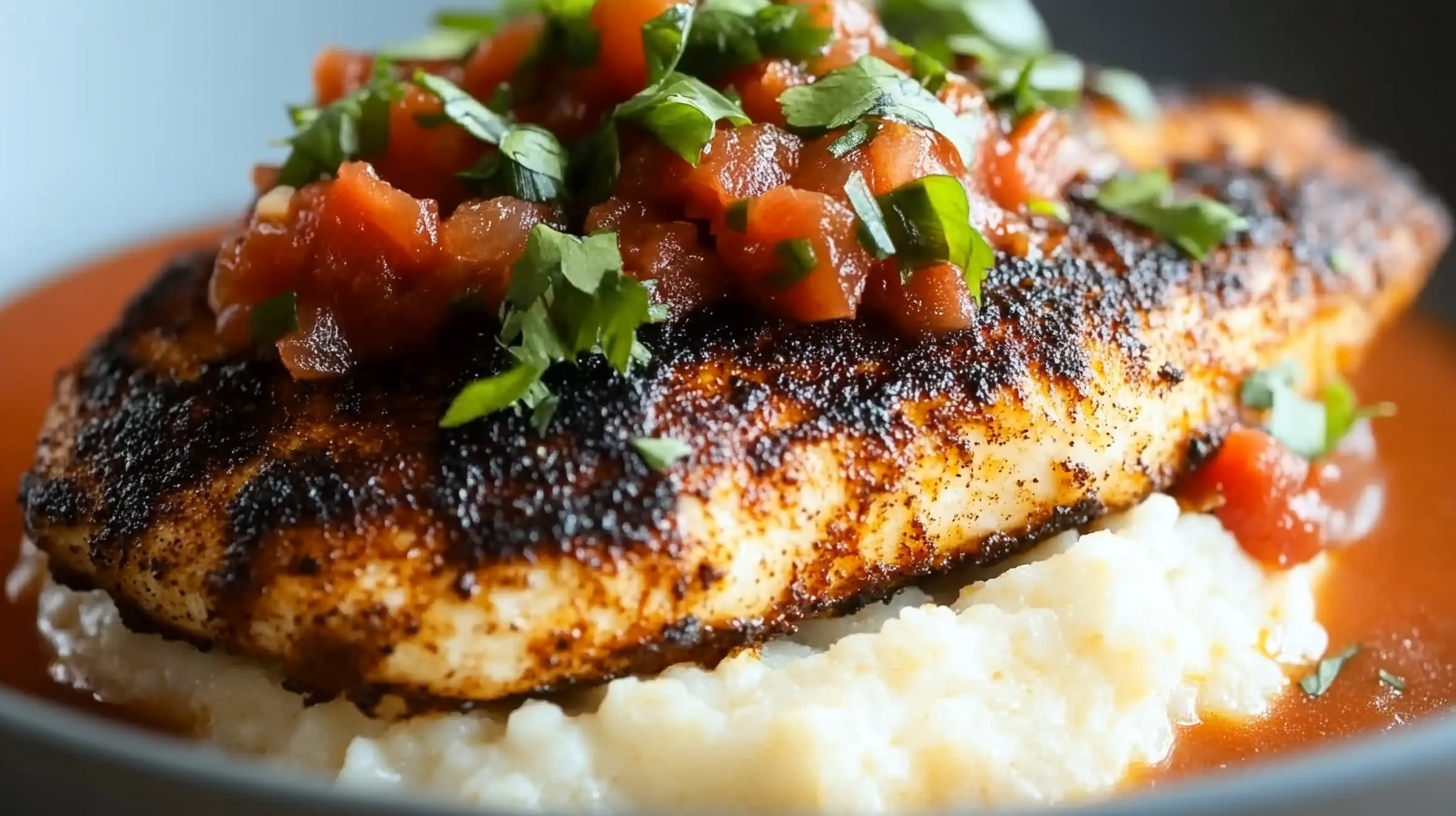 Blackened Catfish and Grits with Spicy Tomato Sauce