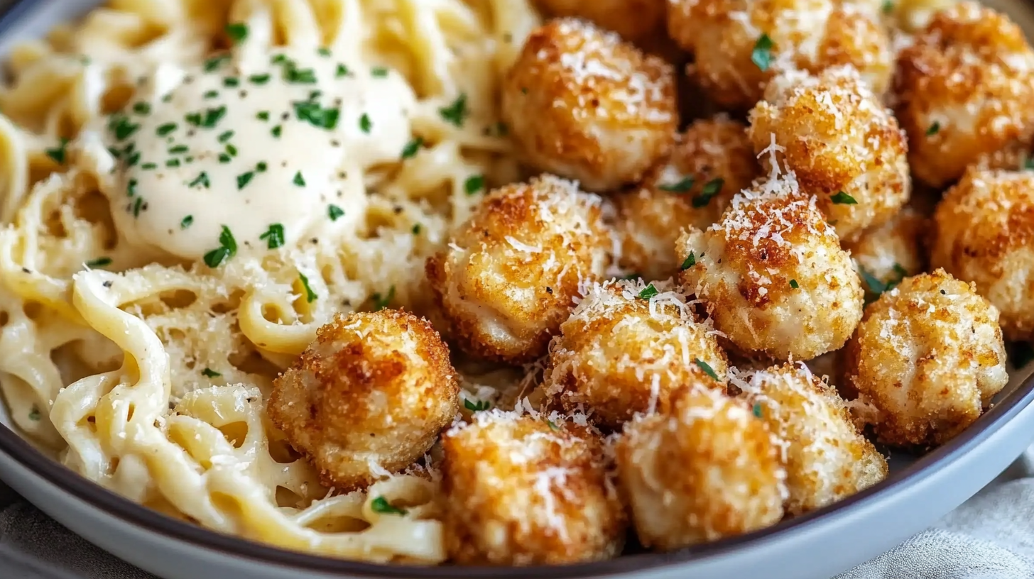 Garlic Butter Chicken Bites with Creamy Parmesan Pasta