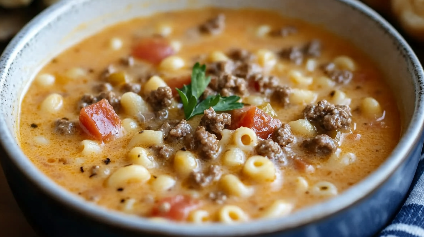 4-Ingredient One-Pot Macaroni Cheeseburger Soup