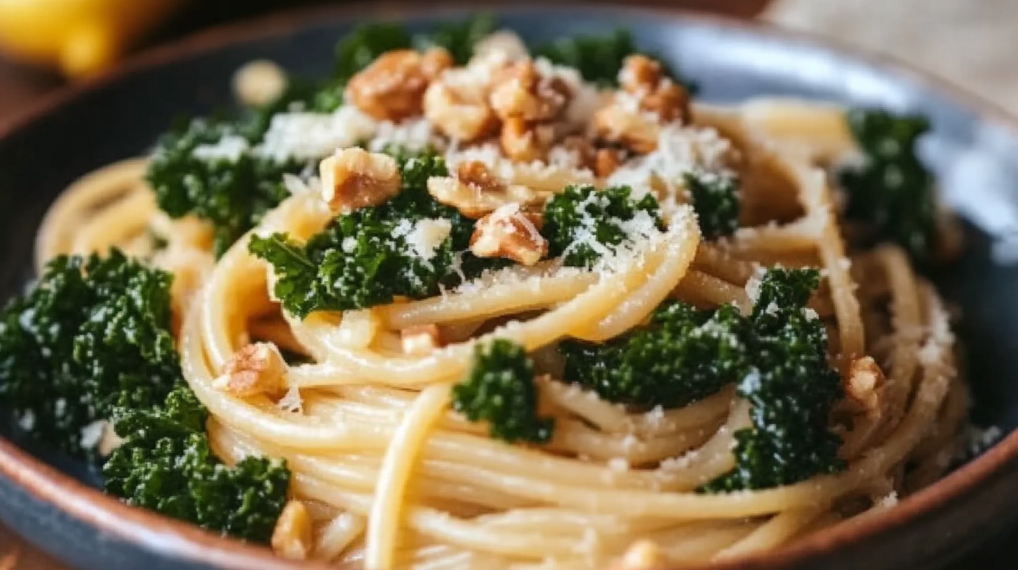 Spaghetti with Kale and Walnut Cream Sauce