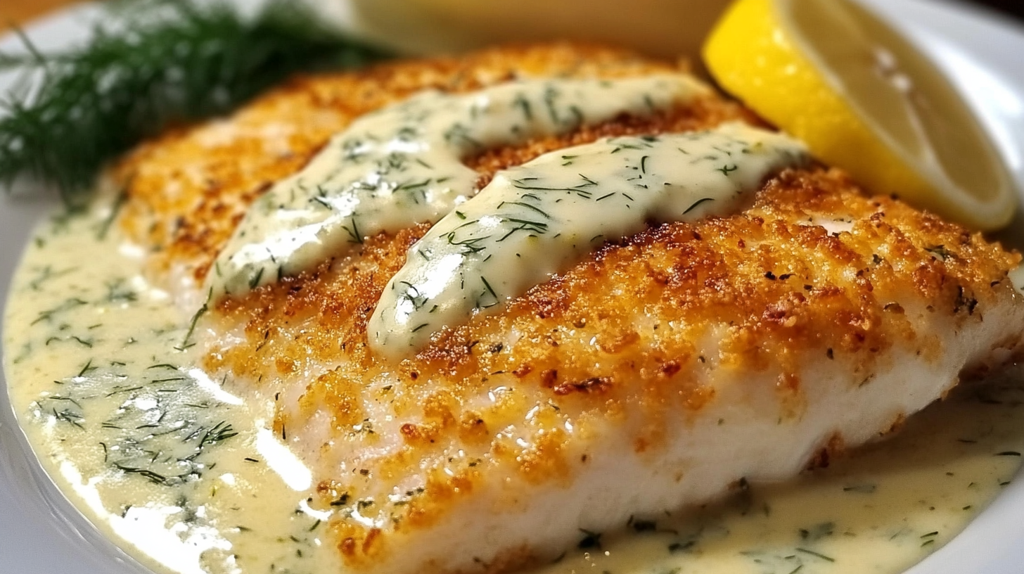 Parmesan-Crusted Tilapia with Lemon Dill Sauce