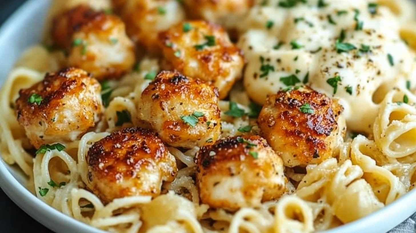 Garlic Butter Chicken Bites with Creamy Parmesan Pasta