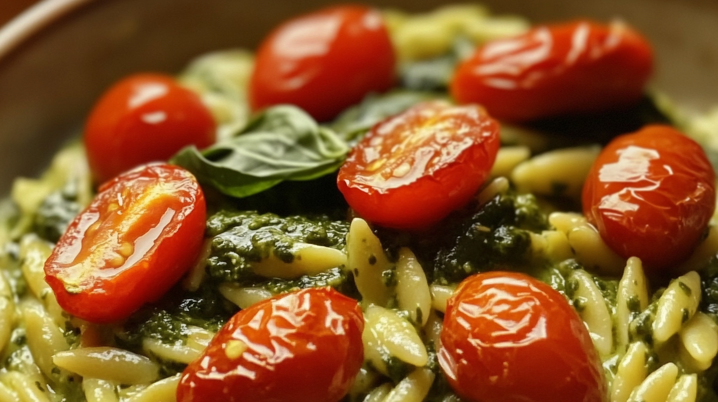 Pesto Orzo with Spinach and Roasted Cherry Tomatoes