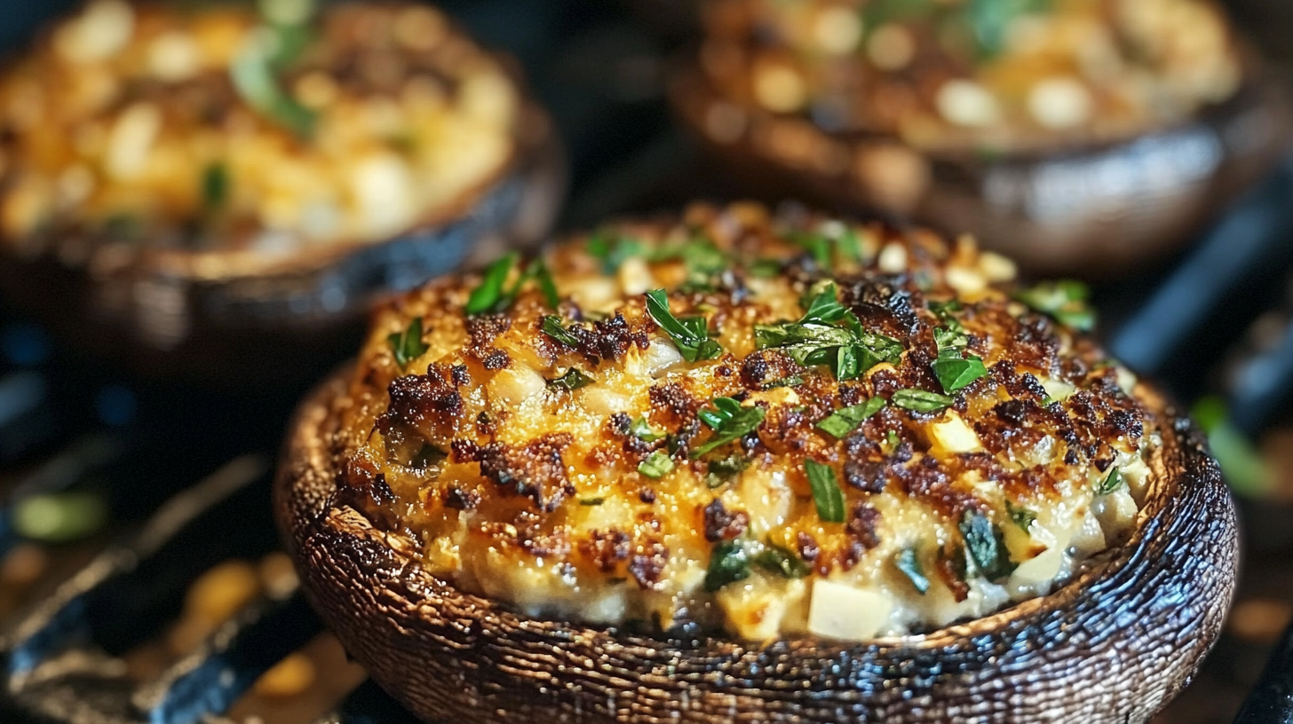 Cheese-Stuffed Portobello Mushrooms with Garlic and Herbs