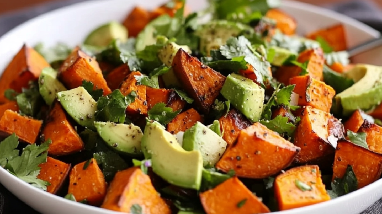 Roasted Sweet Potato and Avocado Salad with Lime Dressing