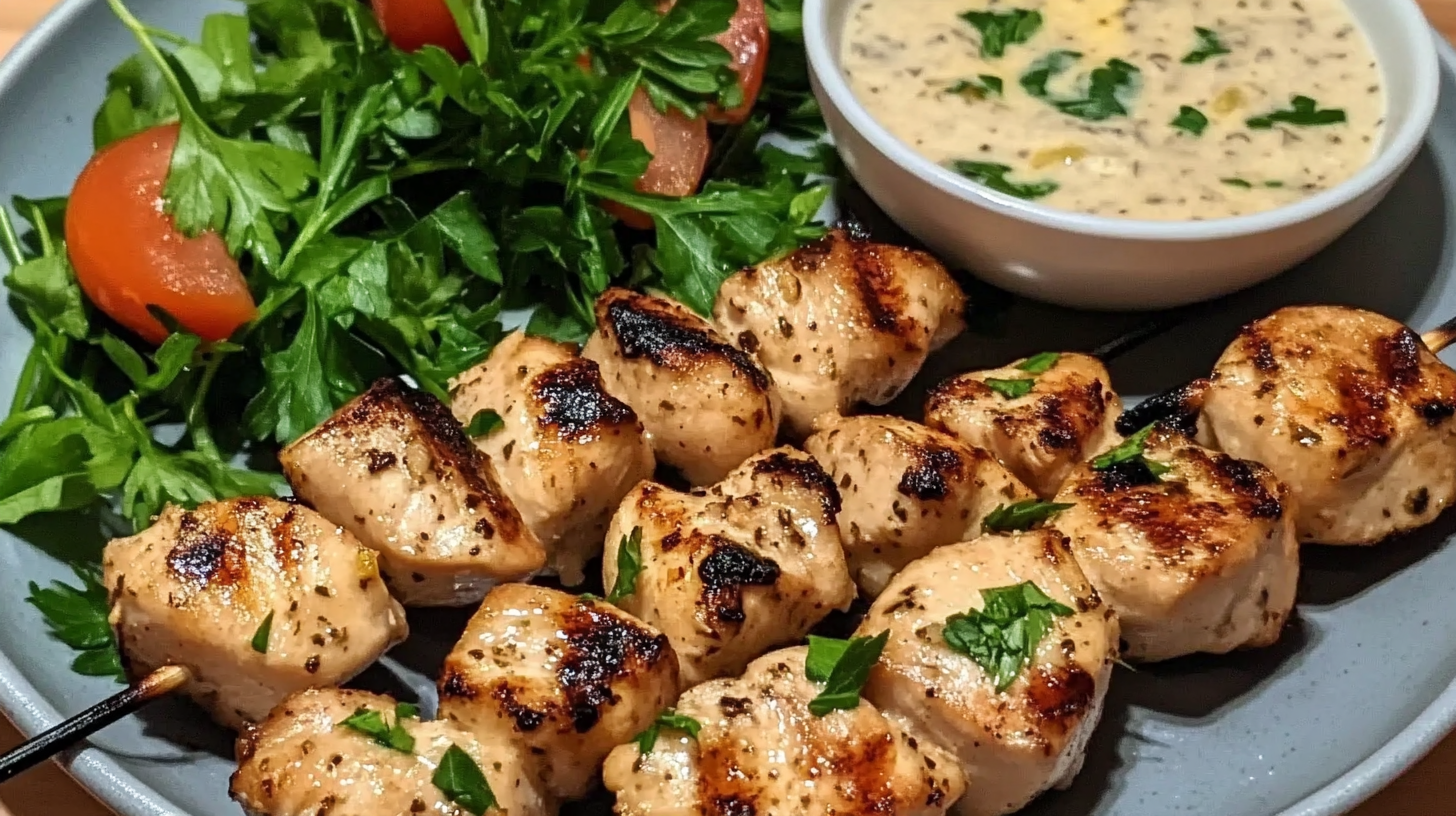 Mediterranean Chicken Skewers with Garlic Lemon Sauce