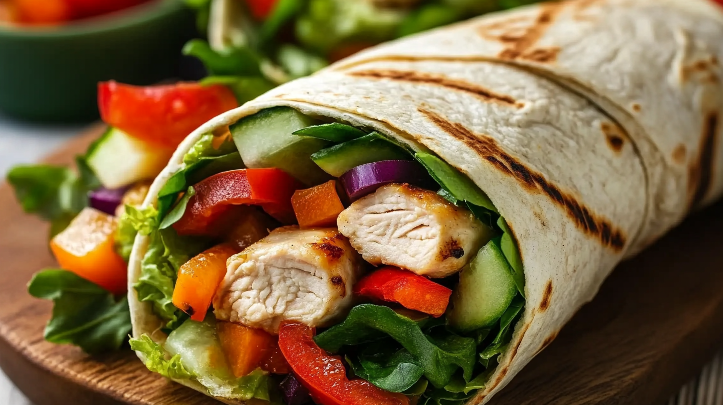 Mediterranean Chicken Wraps with Hummus and Fresh Veggies