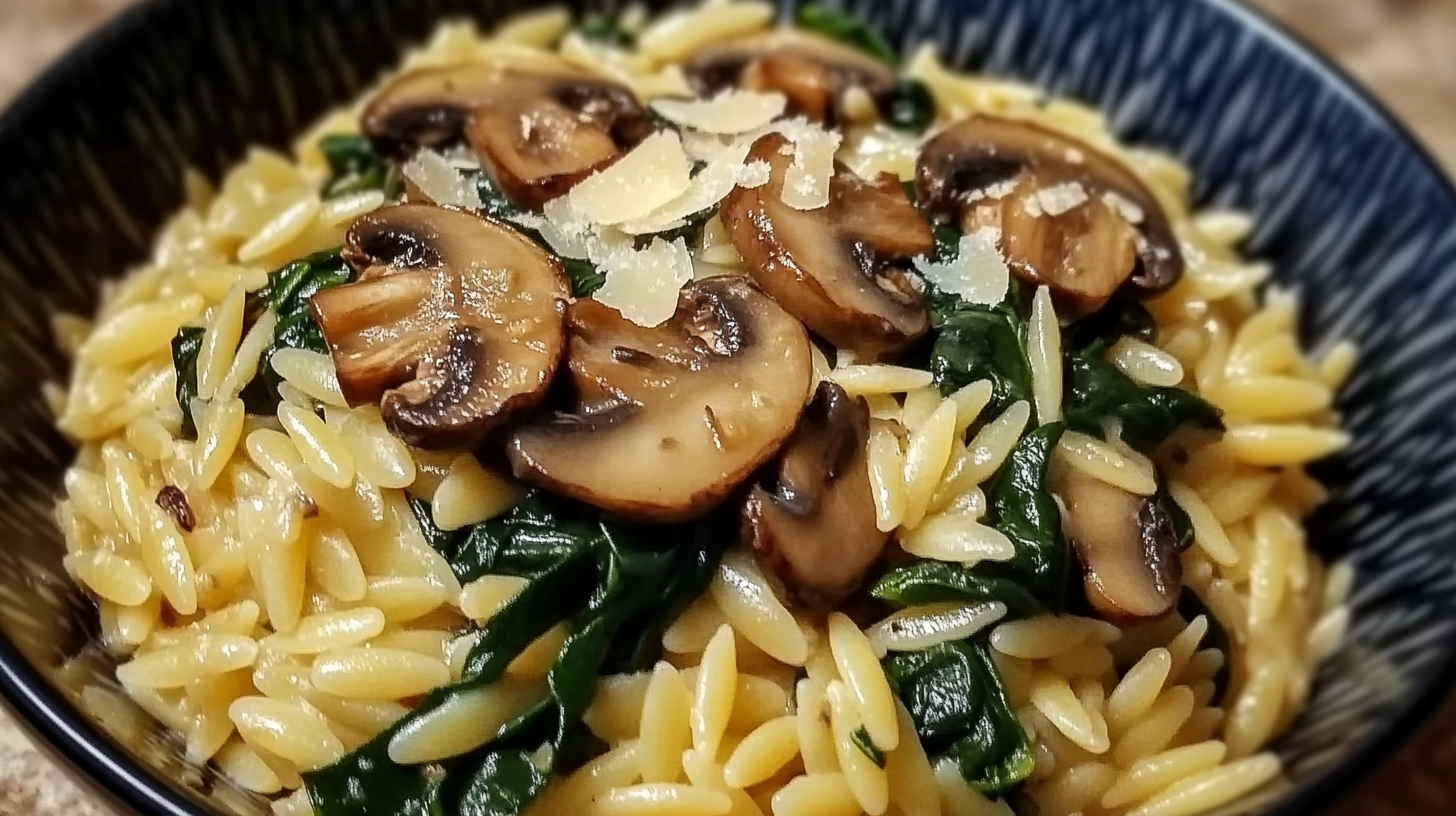 Garlic Butter Orzo with Mushrooms and Spinach
