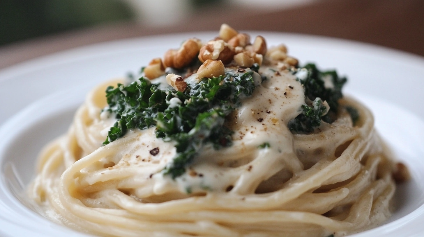 Spaghetti with Kale and Walnut Cream Sauce