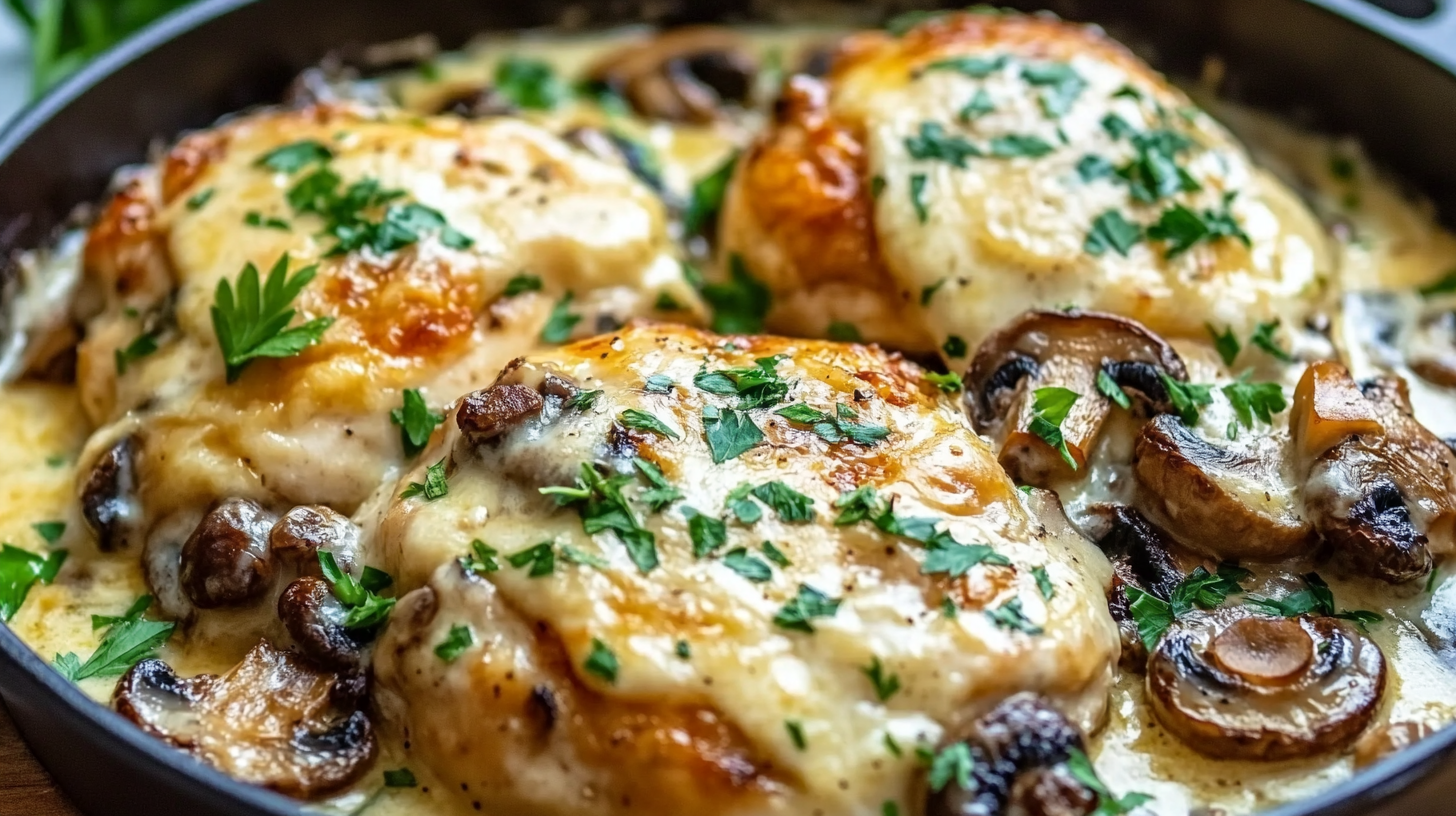 Cheesy Garlic Butter Mushroom Stuffed Chicken