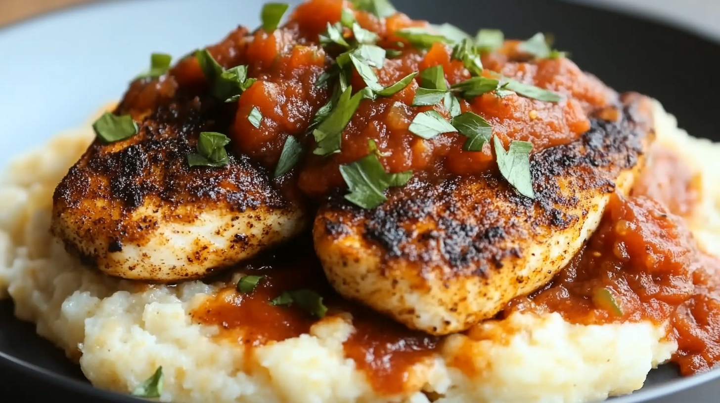 Blackened Catfish and Grits with Spicy Tomato Sauce
