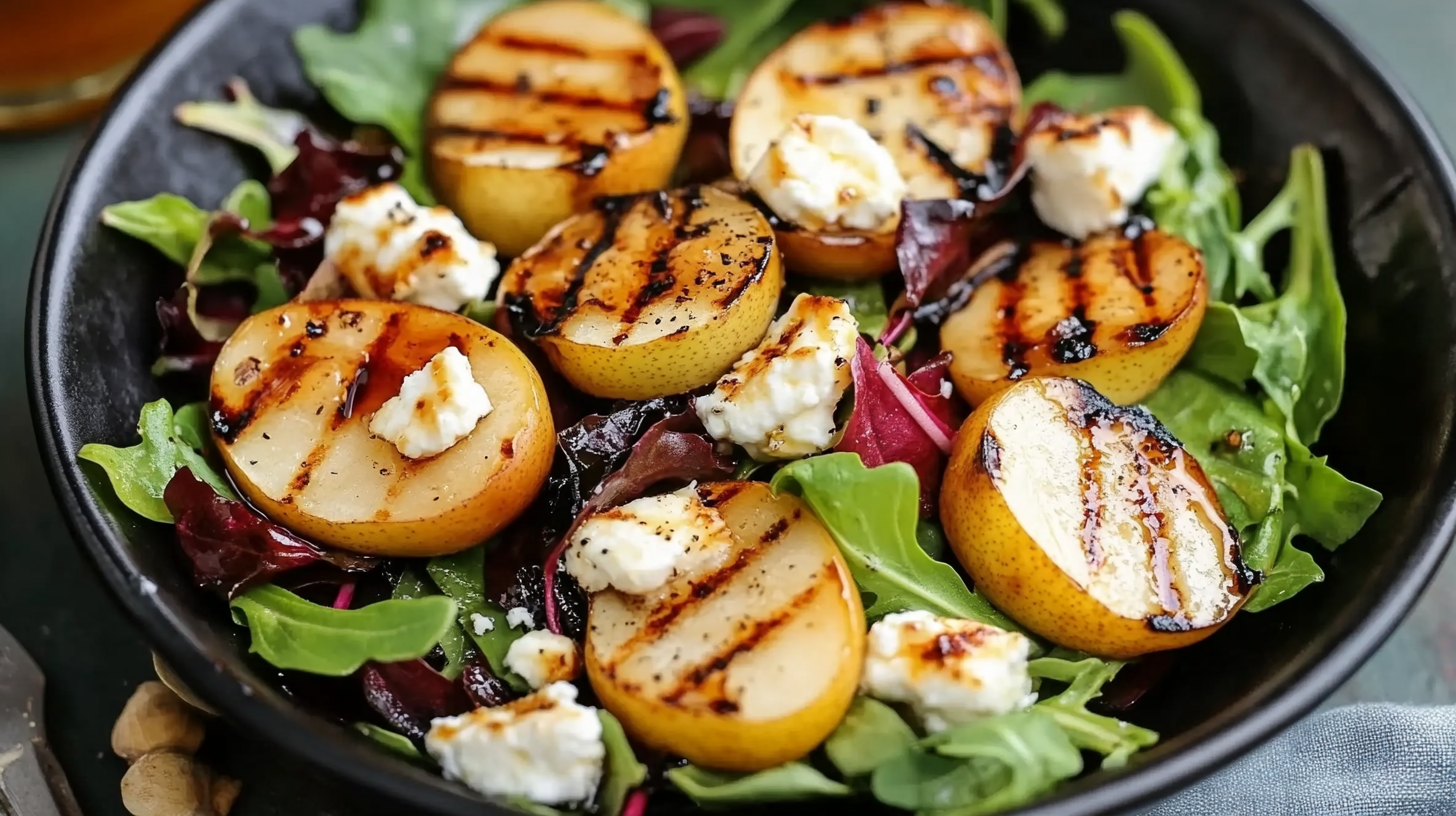 Grilled Pear and Goat Cheese Salad with Honey-Balsamic Dressing
