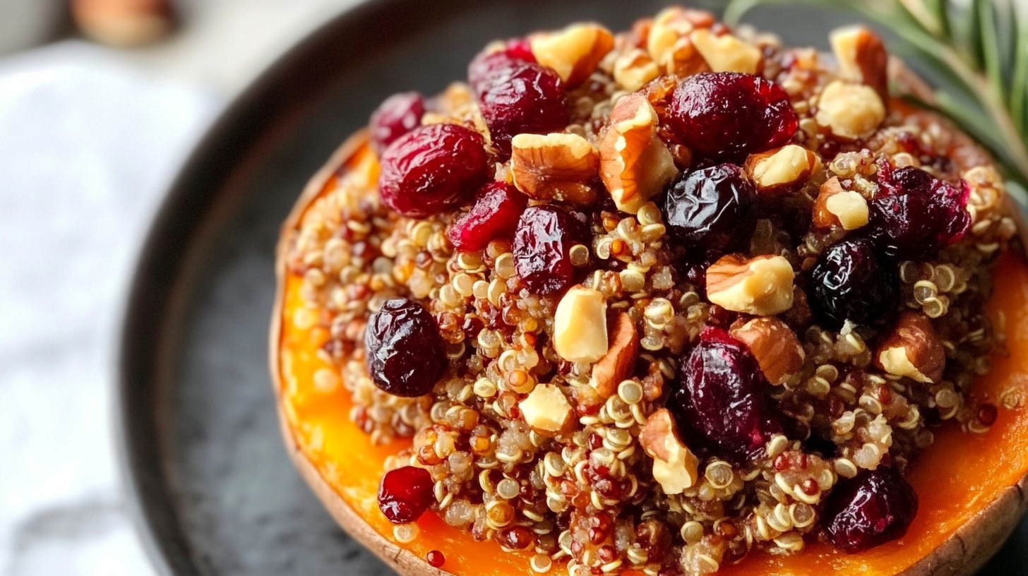 Cranberry and Walnut Quinoa Stuffed Sweet Potatoes