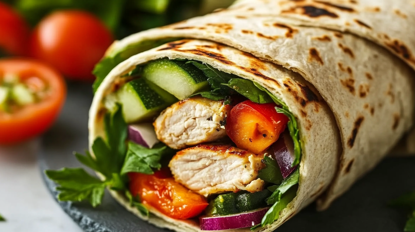 Mediterranean Chicken Wraps with Hummus and Fresh Veggies