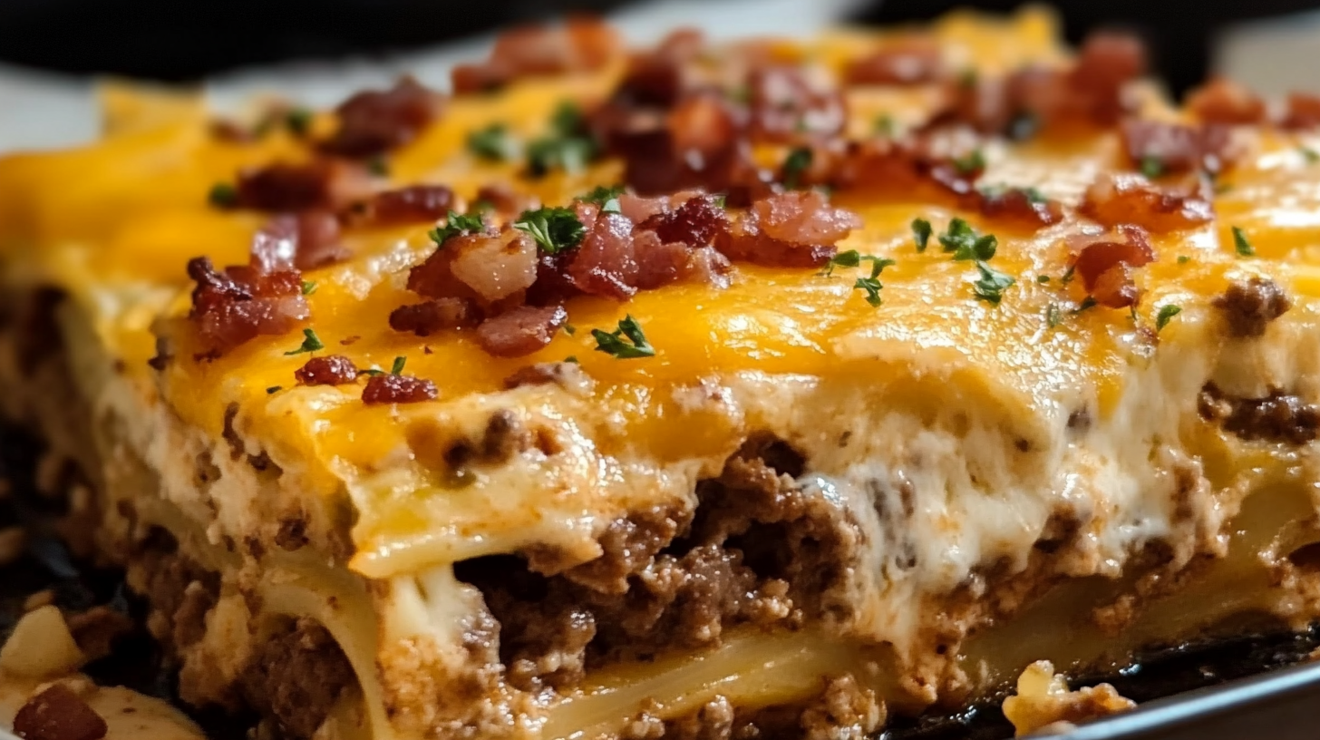 Parmesan Garlic Bacon Cheeseburger Lasagna