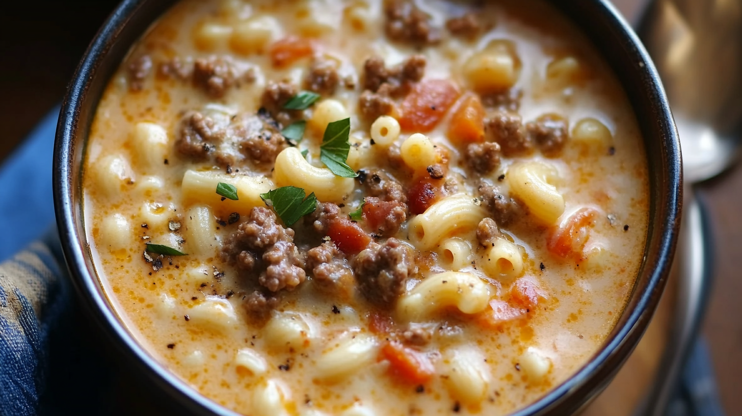 4-Ingredient One-Pot Macaroni Cheeseburger Soup