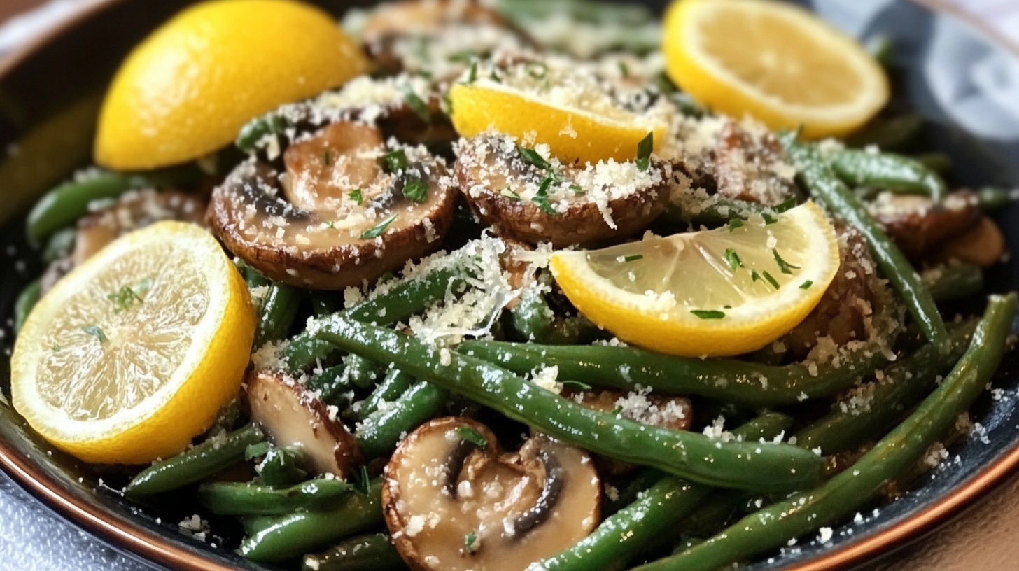 Lemon Butter Green Beans and Mushrooms with Parmesan