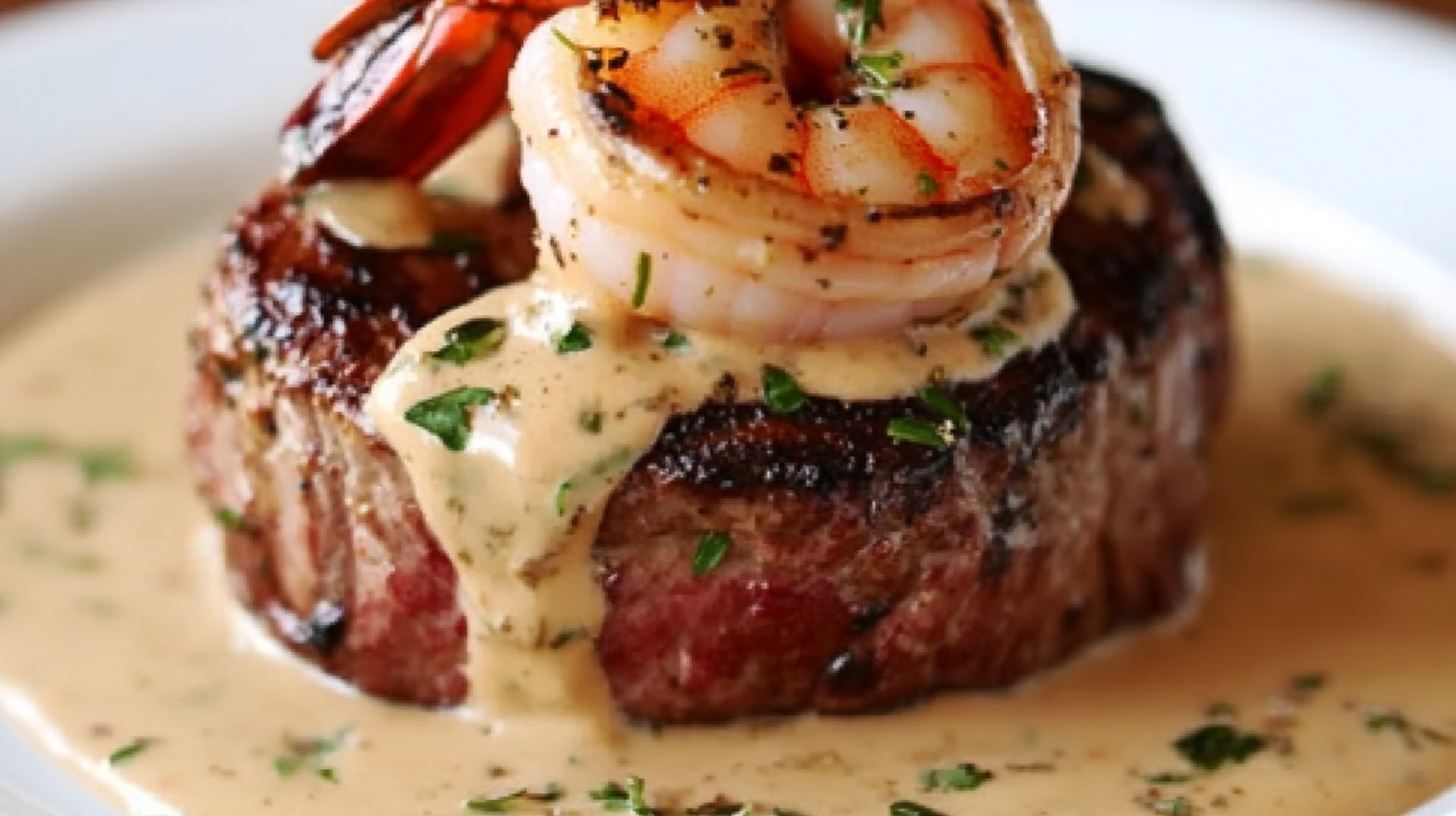 Filet Mignon with Shrimp and Lobster Cream Recipe