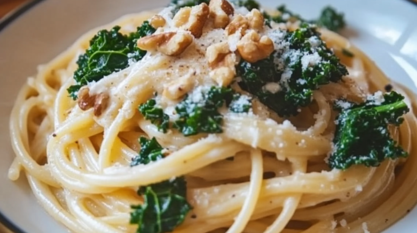 Spaghetti with Kale and Walnut Cream Sauce