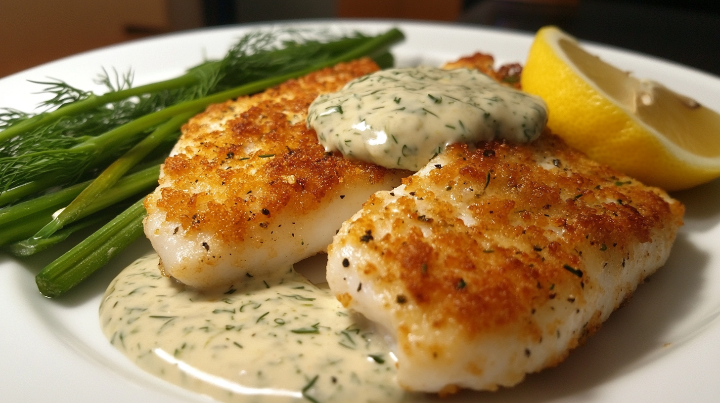 Parmesan-Crusted Tilapia with Lemon Dill Sauce