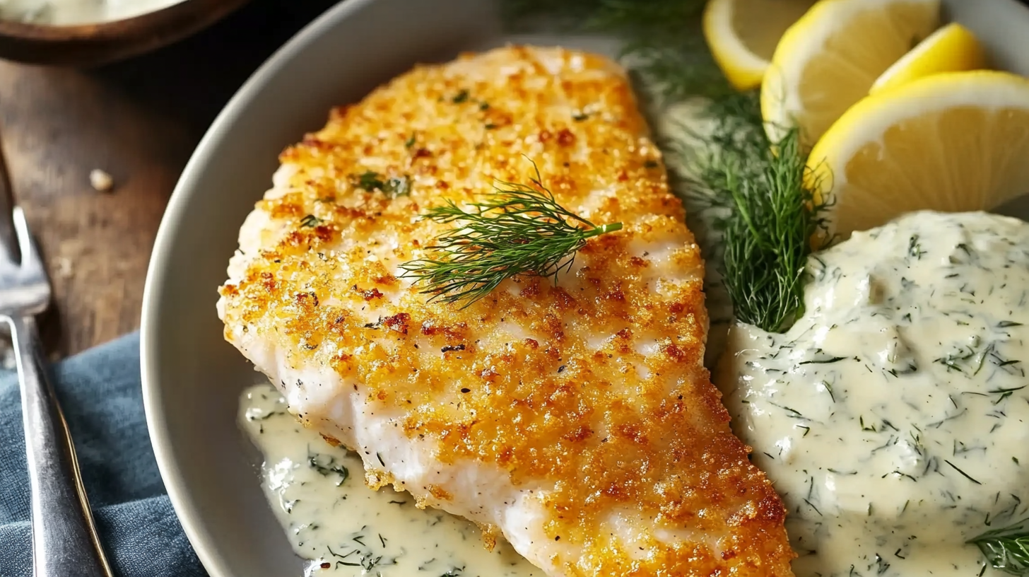 Parmesan-Crusted Tilapia with Lemon Dill Sauce