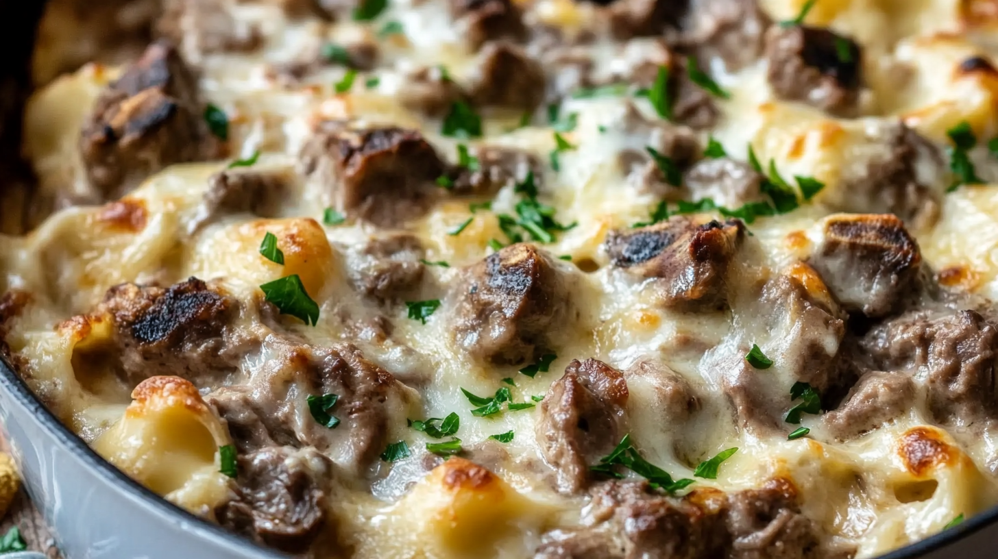 Cheesy Venison Stroganoff Bake recipe