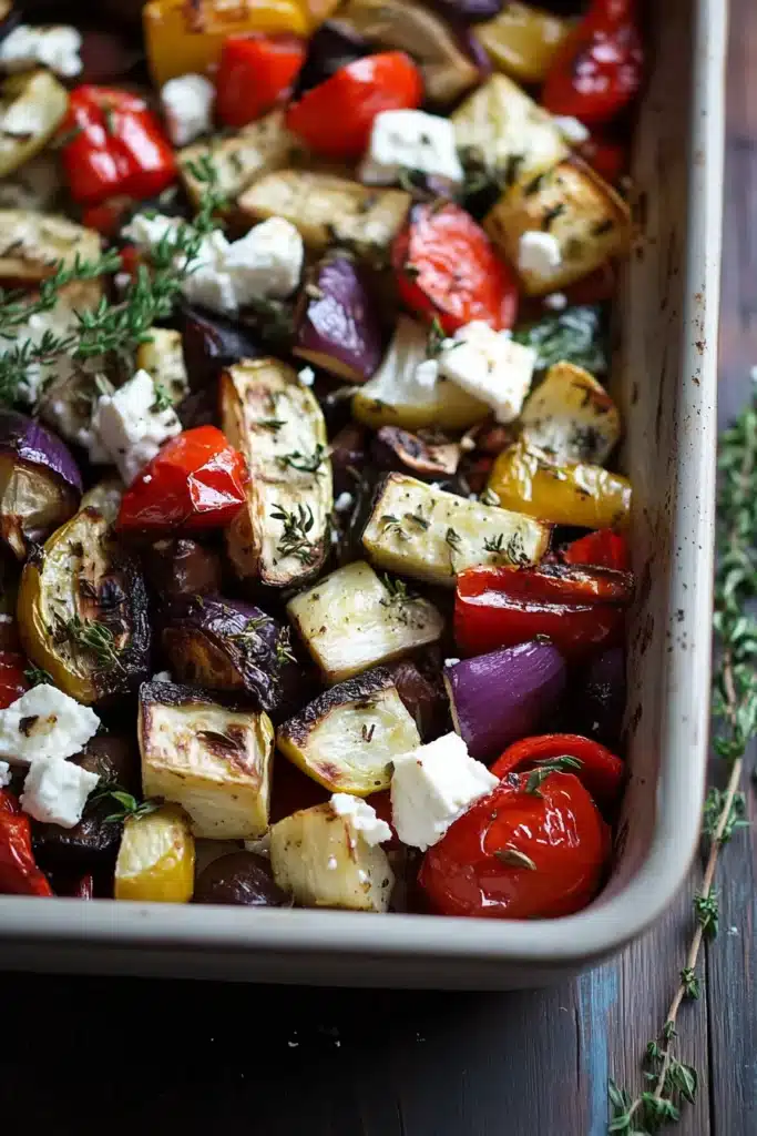 Mediterranean roasted vegetables with oregano and feta