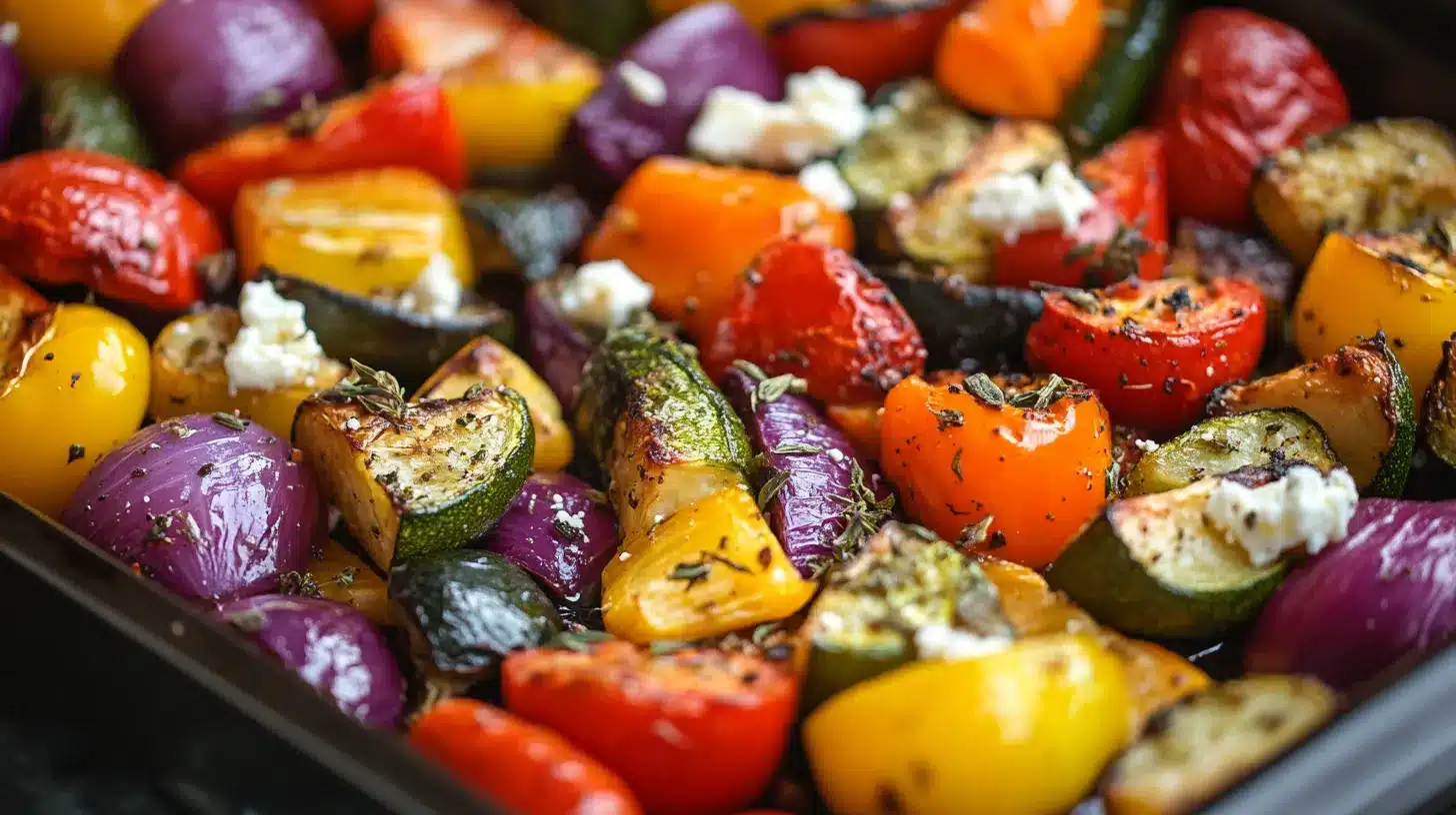 Mediterranean roasted vegetables with oregano and feta featured image