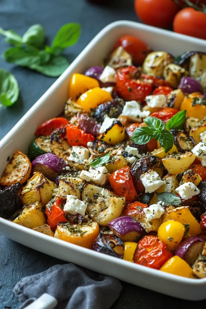 Mediterranean roasted vegetables with oregano and feta