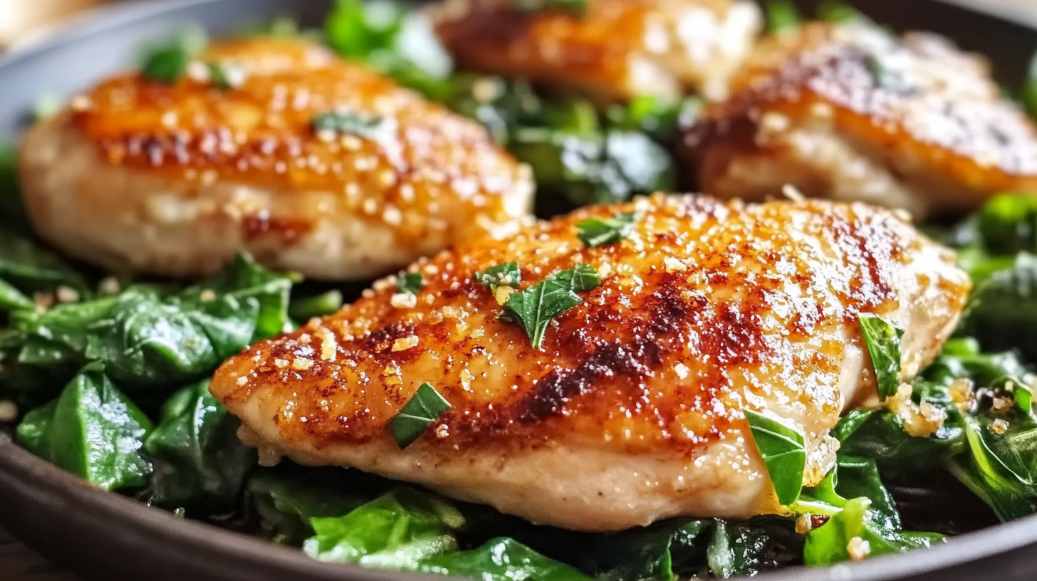 Crispy Skillet Chicken with Garlicky Greens