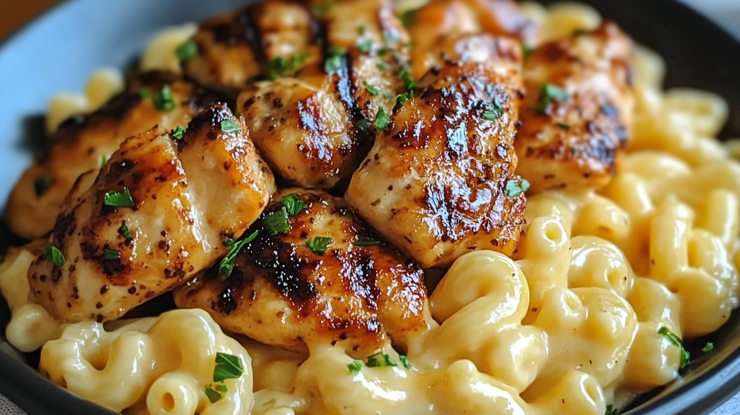 Sweet and Spicy Honey Pepper Chicken with Creamy Macaroni Cheese