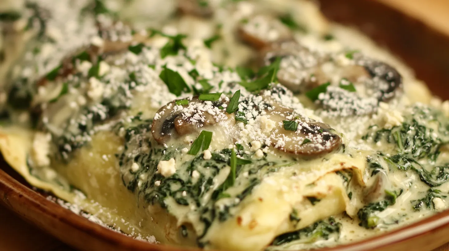 Spinach Mushroom and Ricotta Stuffed Crepes