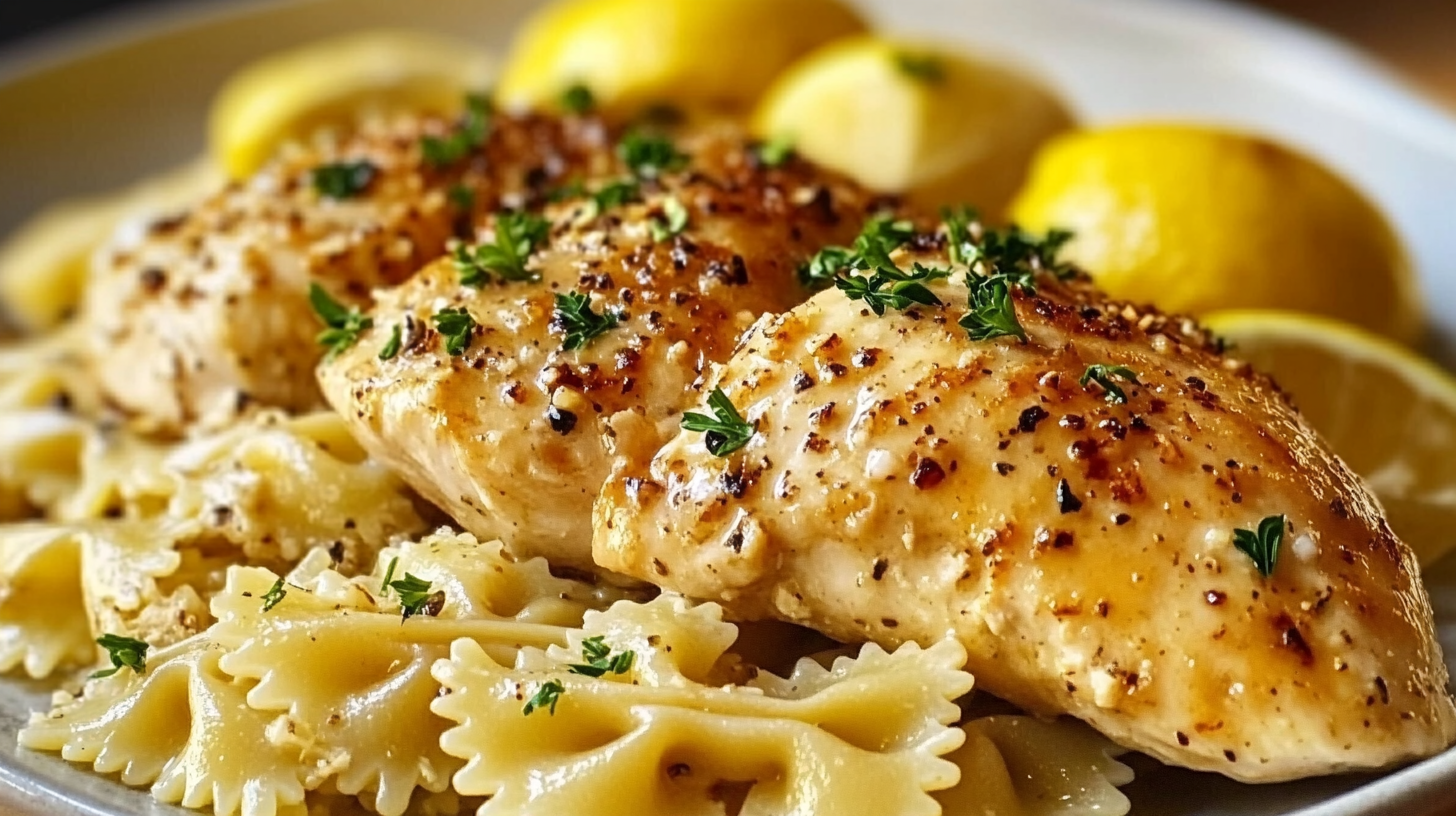 Lemon Garlic Chicken with Creamy Bowtie Pasta