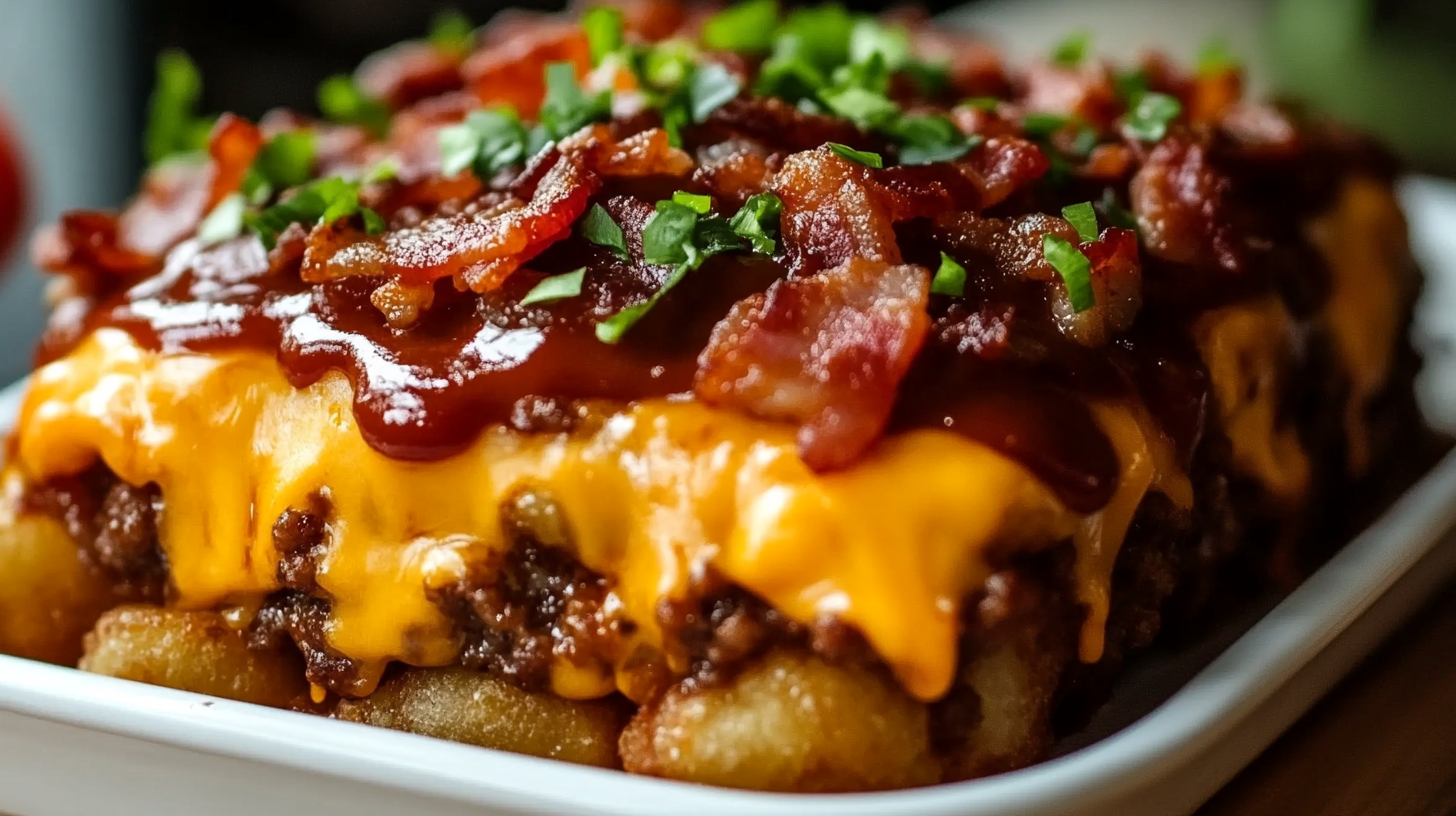 BBQ Bacon Tater Tot Cheeseburger Casserole