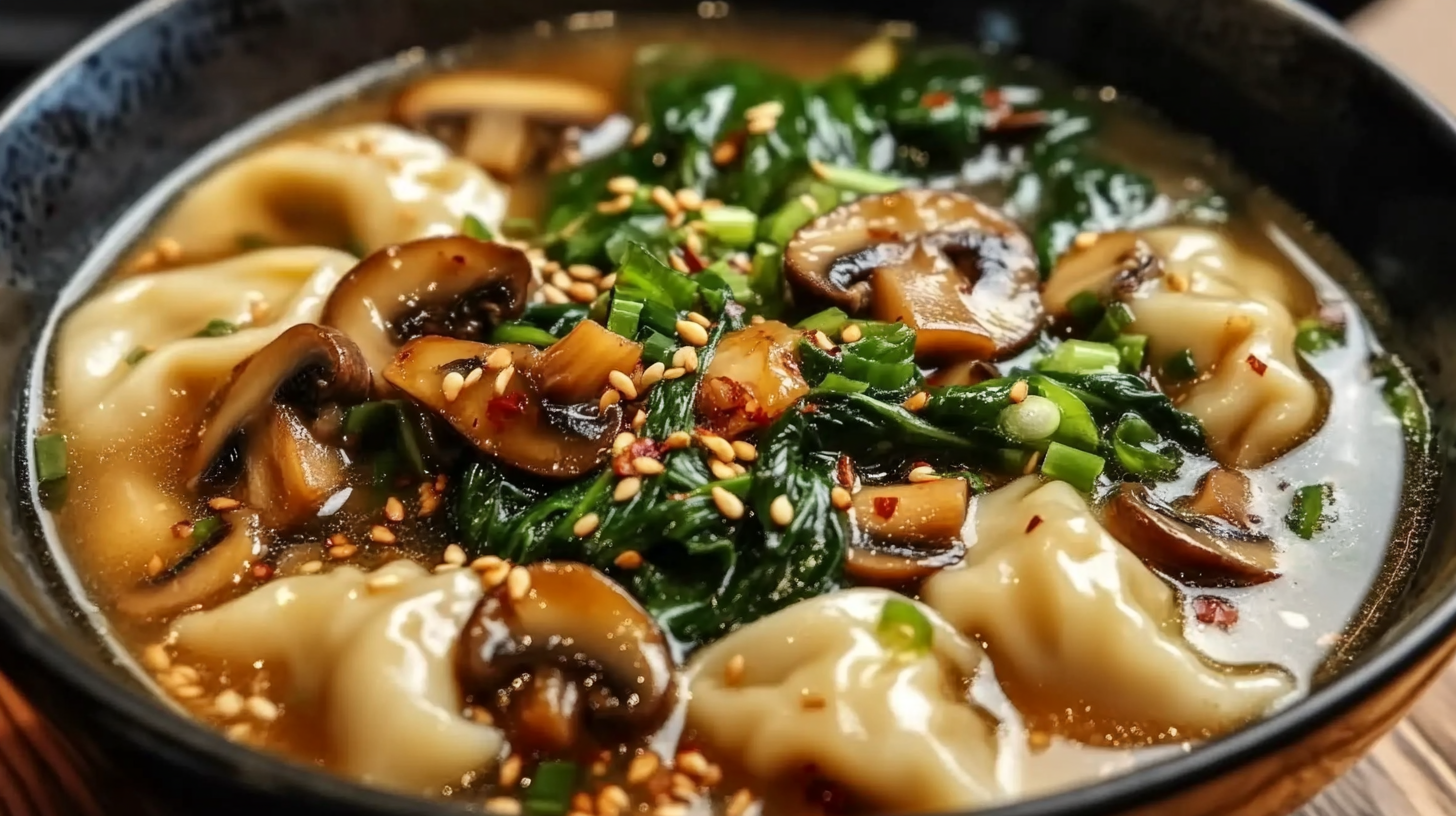 Potsticker Soup with Mushrooms and Bok Choy