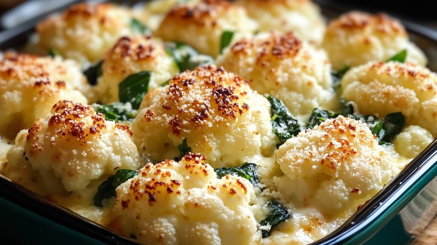 Garlic Parmesan Cauliflower Bake with Spinach