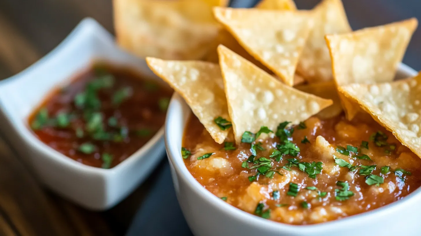 Crab Rangoon Dip with Wonton Chips 3 Crab Rangoon Dip with Wonton Chips