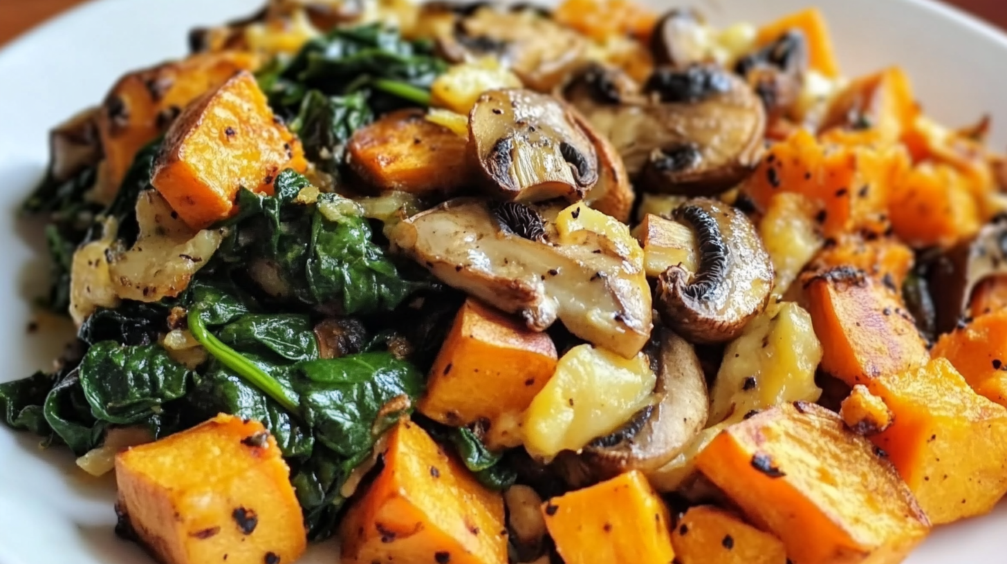Sweet Potato, Spinach, and Mushroom Breakfast Hash