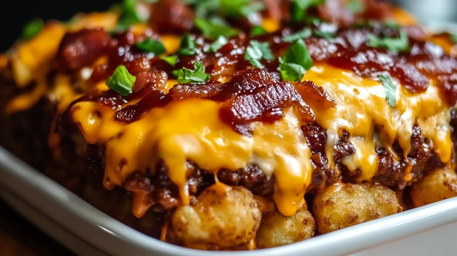 BBQ Bacon Tater Tot Cheeseburger Casserole