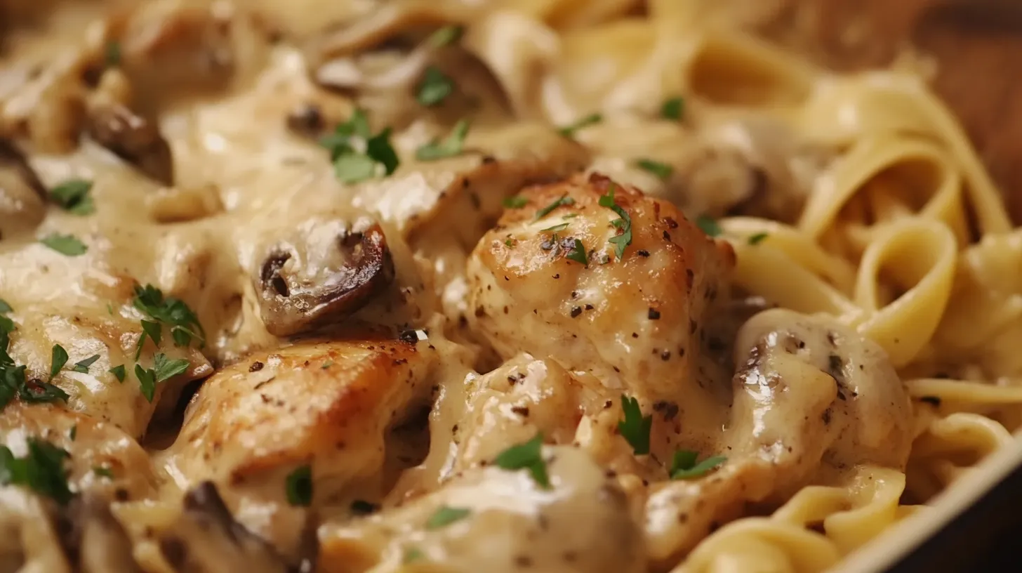 Cheesy Chicken Marsala Bake