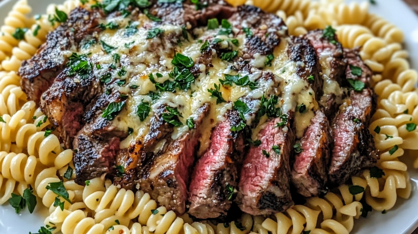 Garlic Butter Steak with Creamy Parmesan Fusilli