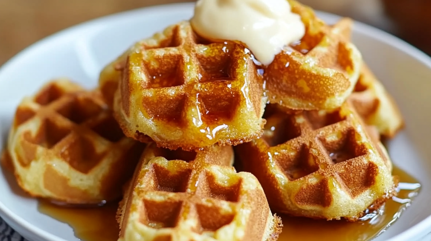 Cornbread Waffle Bites with Honey Butter Syrup
