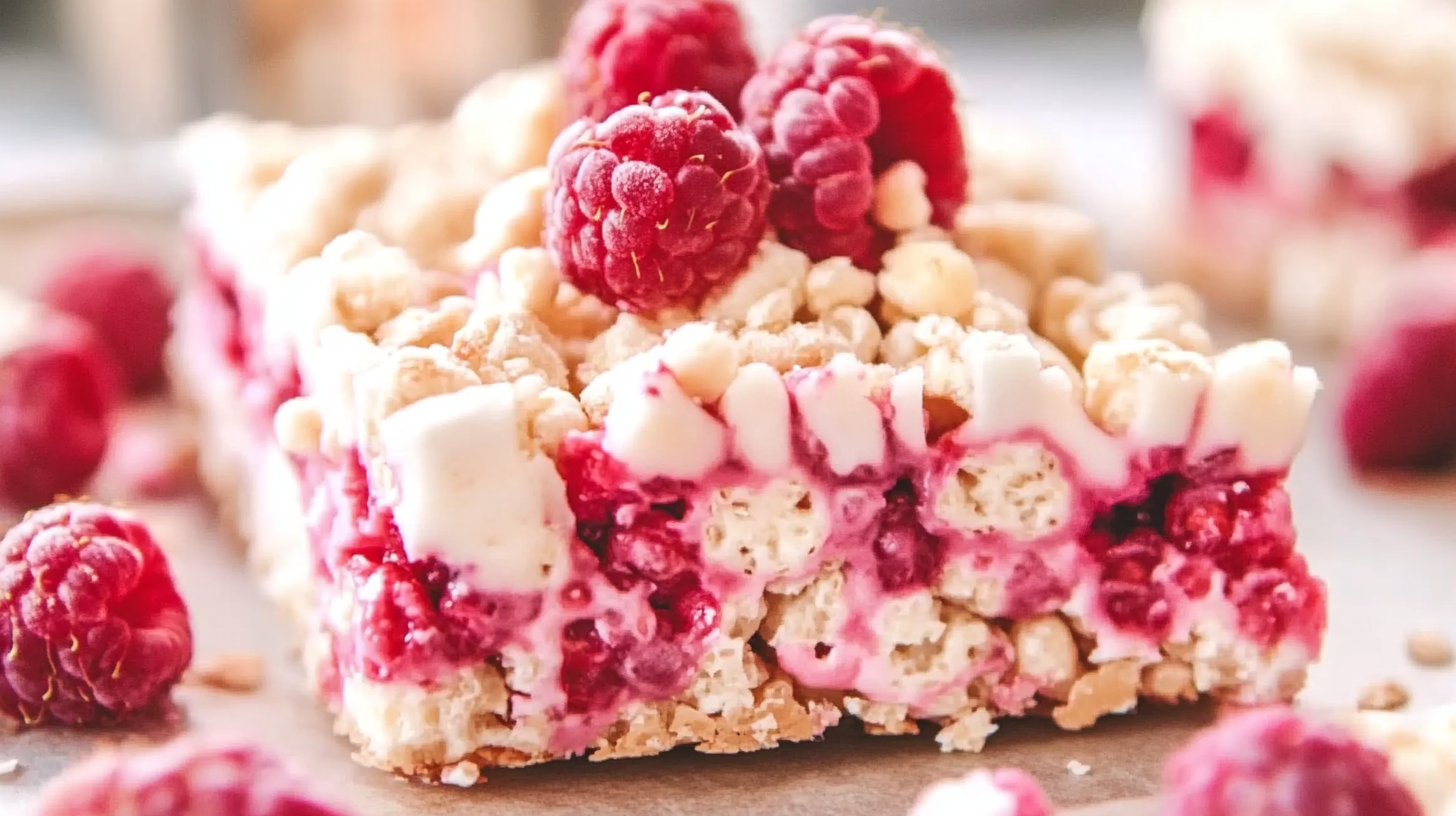 White Chocolate and Raspberry Rice Krispies Bars