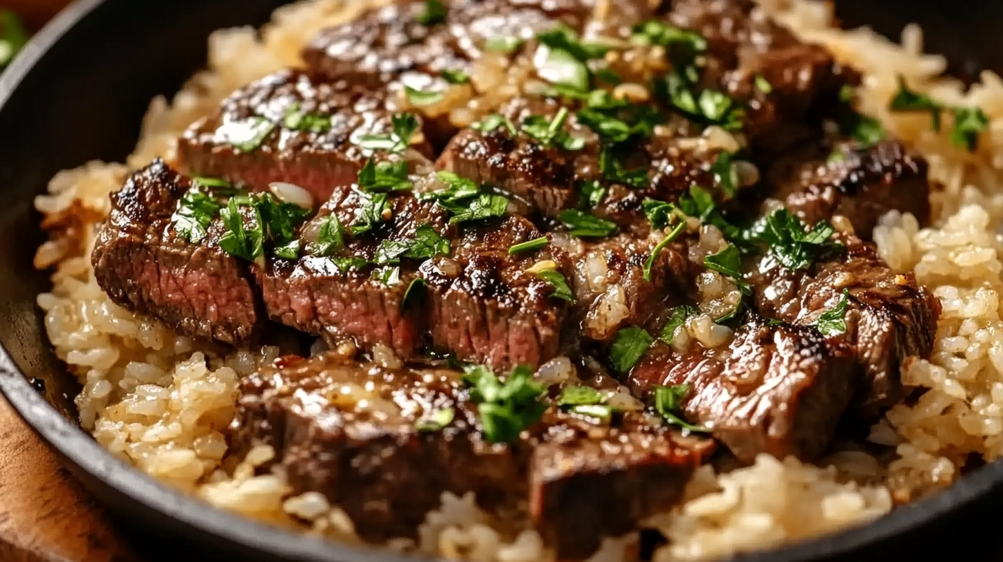 Honey Garlic Butter Steak and Rice Skillet