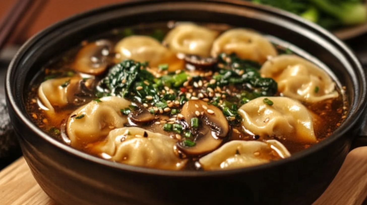 Potsticker Soup with Mushrooms and Bok Choy