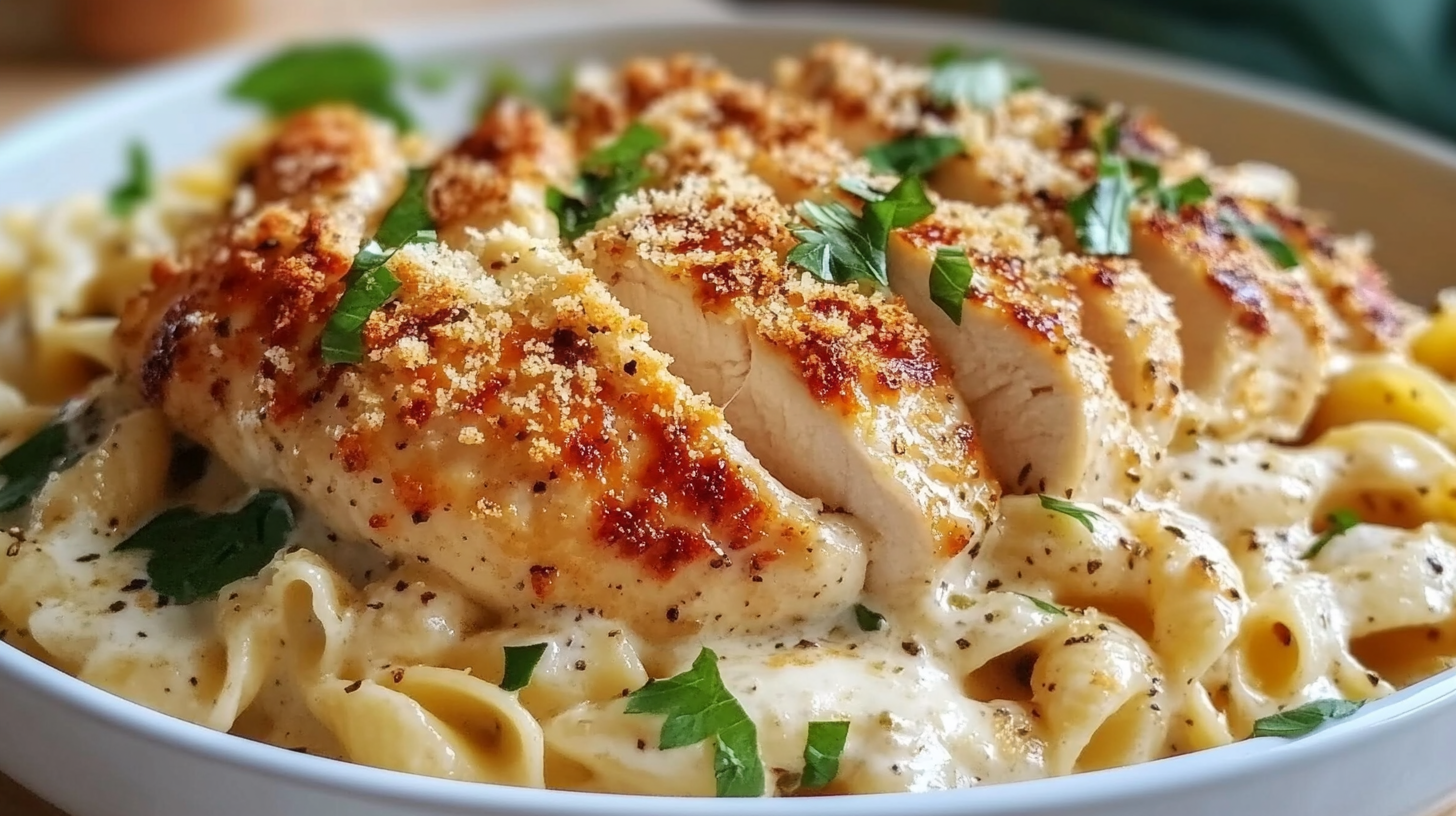 Baked Caesar Chicken with Creamy Parmesan Pasta